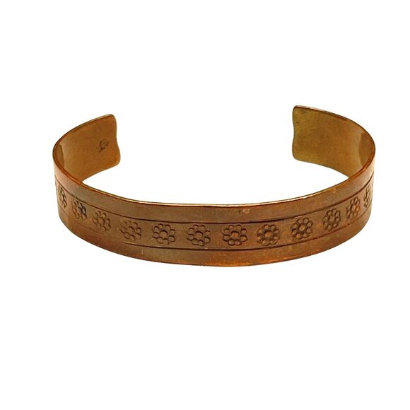 Vintage Copper Cuff Bracelet With Floral Engraving Design For Women - Picture 2 of 9
